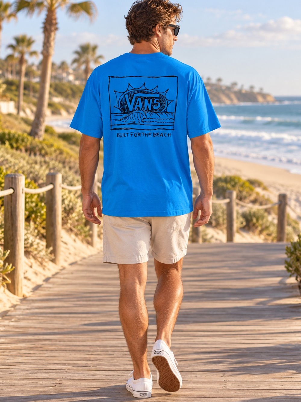 VANS Built for the Beach Mens Small & XL Blue Loose Fit Wave Graphic T-Shirt NWT